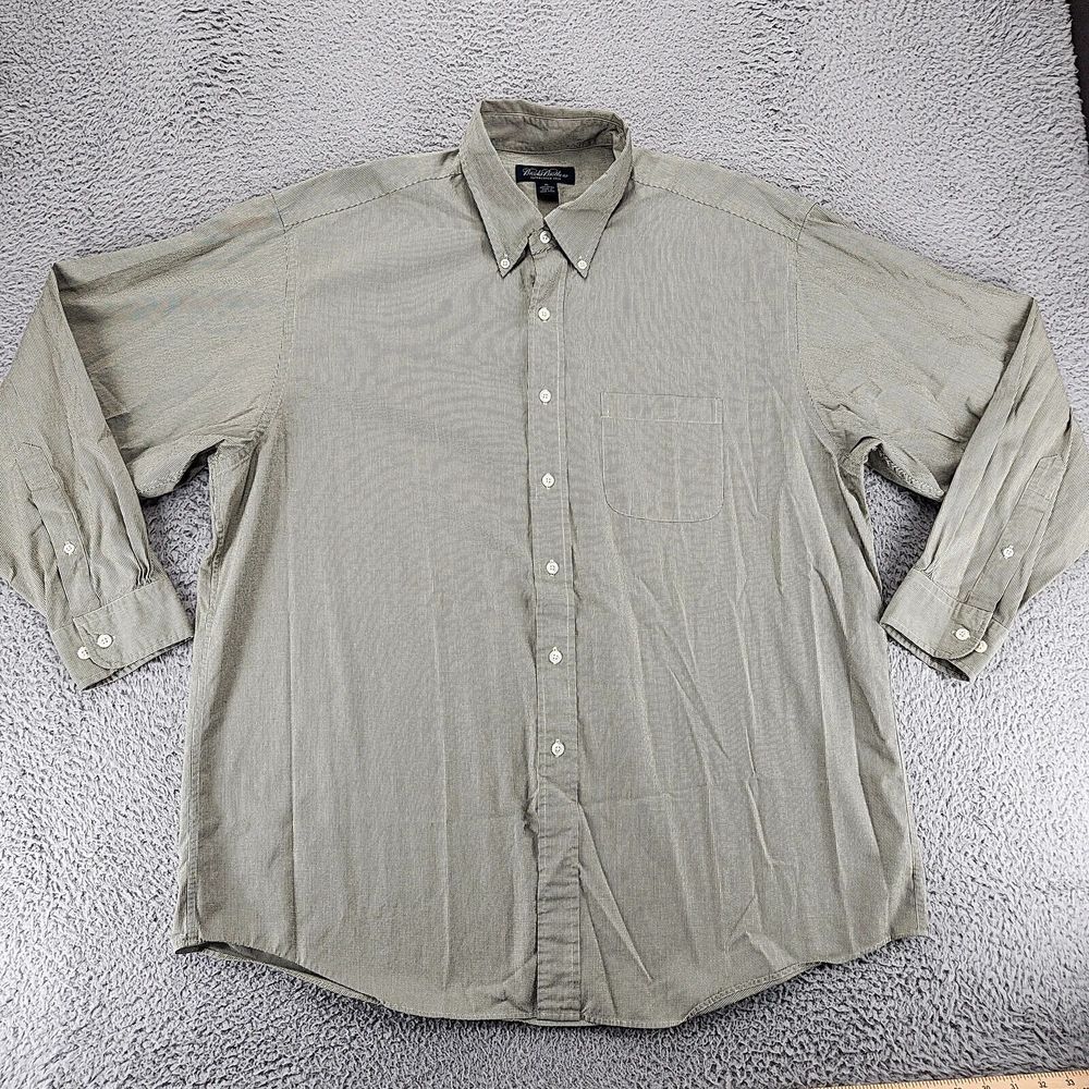 Brooks Brothers Shirt Mens XL Green Houndstooth Long Sleeve‎ Button Down Pocket